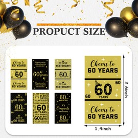 Tenare 90 Pcs 60th Birthday Candy Bar Wrappers Black and Gold 60th Stickers Cheers to 60 Years Mini Label Stickers Happy 60th Miniatures Wrappers for 60 Years Old Birthday Party Supplies Decor