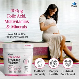 Physis Folic Acid & Pregnancy Vitamins | Prenatal Vitamins for Women | 60 Vegan Melt-in-Your-Mouth Mixed Berry Gummies | with Folic Acid, Vitamin D3, B12, Zinc, Iodine | UK-Made Pregnancy Supplements