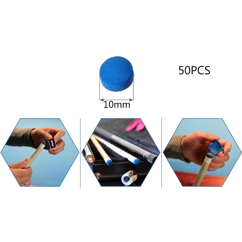 Zbssny 50 Pieces Cue Tips, 10mm Pool Tips Snooker Tips,Blue