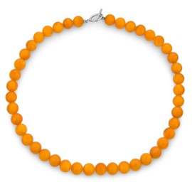 Plain Simple Smooth Western Jewelry Classic Yellow Orange Created Jade Round 10MM Bead Strand Collarbone Necklace for Women Teen Silver Plated Toggle Clasp 17 Inch