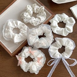 Silk Scrunchies for Women– No Crease Satin, Preventing Hair Damage, Curly, Thin Hair, Day & Night for Cute Big Scrunchies in for Girls (Creamy White 6-Piece Set)