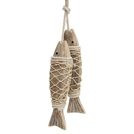 Oriental riverkit 2 Pcs Wooden Fish Rustic Coastal Hand Carved Hanging, Wall Hanging Wood Fish Decor Ornament Home Wall Decorations (Wood Color/Small)