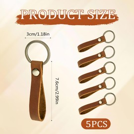 Pack of 5 Leather Key Fob Genuine Leather with Metal Key Ring Simple Leather Strap Key Ring with Leather Pendant for Women Men Car Motorcycle and House Keys
