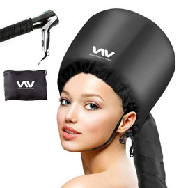Bonnet Hood Hair Dryer Attachment Set - Soft Adjustable Hooded Bonnet for Hand Held Hair Dryer - Including Head Band for Drying Styling Curling Deep Conditioning