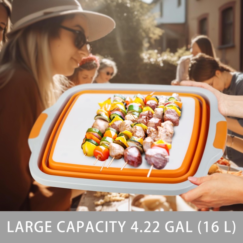 Tiawudi Large Collapsible BBQ Prep Tub with Lid(4.22 Gal/16L), Foldable