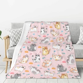 Pink Cat Blanket 50"x40" Cozy Fluffy Plush Blankets with Cats Soft Flannel Throws for Kids Men Women Gift Sofa Bed Couch