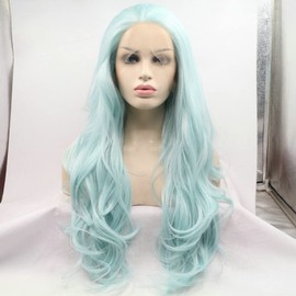 Light Blue Loose Wave Synthetic Lace Front Wigs Long Wave Wigs for Women Heat Resistant Cosplay Wig Party Wig 26Inch (Light Blue)