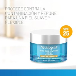 Neutrogena Hydro Boost City Shield Gel de Agua Hidratante para Rostro con SPF 25 de Espectro Amplio, Protector Solar Facial Hidratante con Ácido Hialu