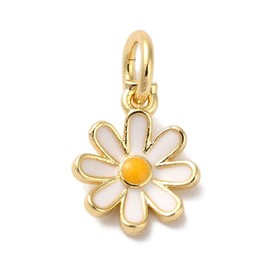 LiQunSweet - 10 abalorios de latón esmaltado con flores de margaritas blancas para manualidades, pulseras, collares, arete, manualidades, bolsas, llaveros