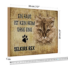 Dekoratives Vintage-Holzschild 'Ein Haus ist kein Heim ohne eine Selkirk Rex' | Ideal für Katzenliebhaber und Haustierbesitzer | 20 cm x 30 cm