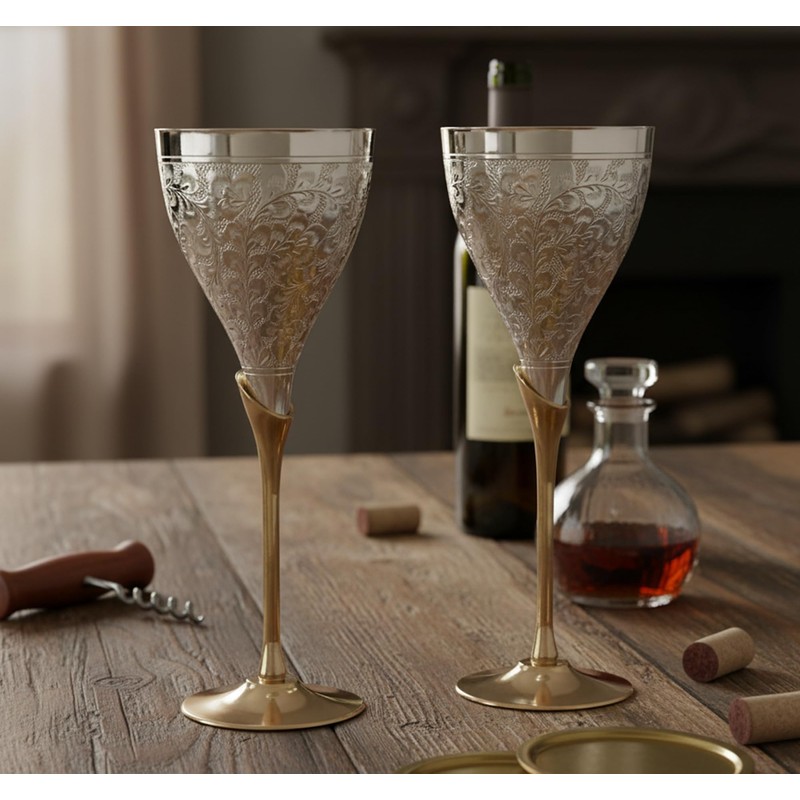Stonkraft Engraved Pure Brass Premium Goblet Champagne Flutes Coupes Wine