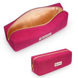 FINPAC Pencil Case Corduroy Fabric Pencil Case Large Capacity Pencil Case School Pencil Case Wide Opening Pencil Case Pencil Case for School Office, pink-red, Practical