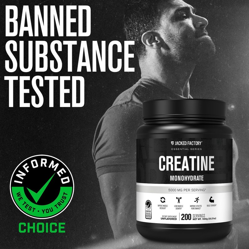 Jacked Factory Creatine Monohydrate Powder 1000g - 5g Daily Creatine