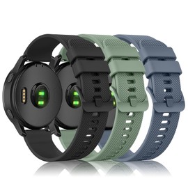 3 Pack for Garmin Forerunner 245 Watch Band Forerunner 55 Band, 20mm Soft Silicone Replacement Straps for Garmin Vivoactive 5/ Vivoactive 3 (Black/Blue Gray/Green)