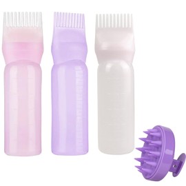 Hsyadazi 3 Stücke Hair Oil Applicator Bottle, 160ML Öl Applikator Haare Haarfärbemittel Pinsel Flasche, Haarfärbemittelkamm Applikator Flasche mit Skala Kommt mit Shampoo-Kamm (3 Farben)