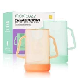 Momcozy Squeeze Pouch Holder for Food Pouches and Drink Boxes, Baby Pouch Holder Allows Baby to Self-feed and Avoid Messes, Baby Food Pouch Holder Handle is Easy to Grip, Comfortable, Green&Orange