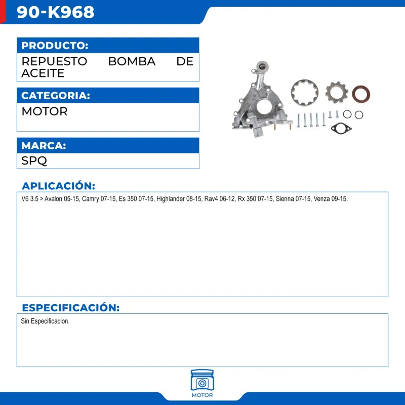 Repuesto Bomba De Aceite Toyota Highlander 2008-2015 V6 3.5