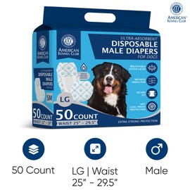 American Kennel Club Male Dog Wrap, Disposable Diapers with Wetness Indicator, Large, 50 Count