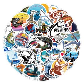 Go Fishing Sticker Pack, 60PCS Funny Waterproof Vinyl Outdoor Adventure Decals for Scrapbooks, Laptops, Water Bottles, Tackle Boxes & Gifts for Fishing Lovers