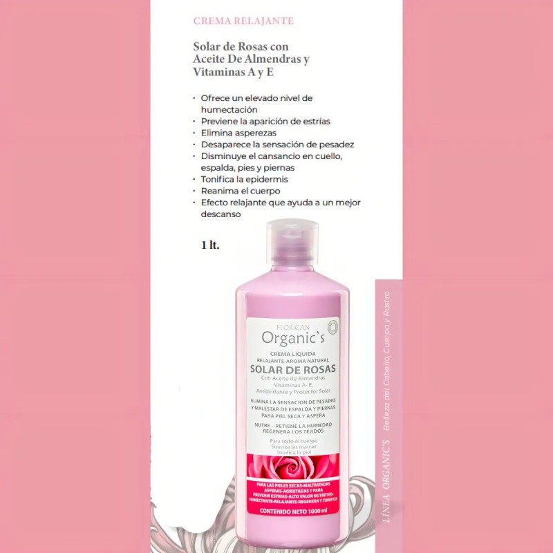 Crema relajante solar de rosas Florigan Organic's con aceite de