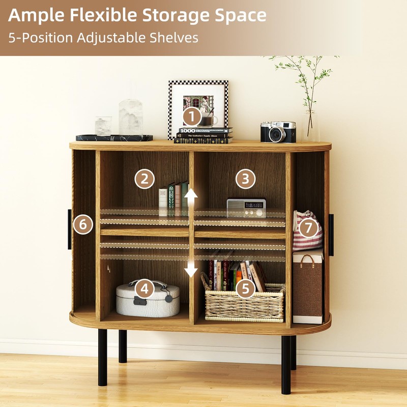 35" Fluted TV Stand, Mid Century Modern Entertainment Center with
