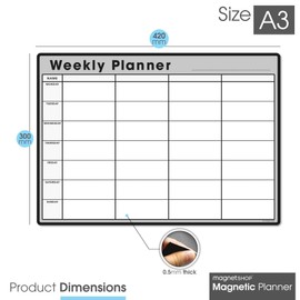 TMS Magnetic Weekly Planner for Fridge | Made in The UK | Whiteboard, Memo Board, Calendar or Organiser for Work or Family Planning (Grey, A3 (42 x 30cm))
