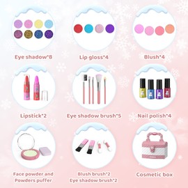 PERRYHOME - Kit de maquillaje para niños, 35 piezas, lavable, cosmético real, seguro y no tóxico, juego de maquillaje congelado para niños de 3 a 12 años, regalo de Navidad y cumpleaños (azul-rosa)