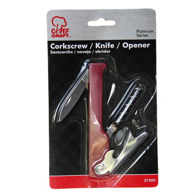 Chef Craft Select Waiter's Corkscrew with Knife, 4.5 inch, Red