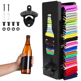 FIONUPI 2 in 1 Metal Can Cooler Holder with Bottle Opener Beer Holder Wall Mounted 12" Beer Can Sleeves Storage Organizer and Dispenser Family Bar Gift for Beer Lovers
