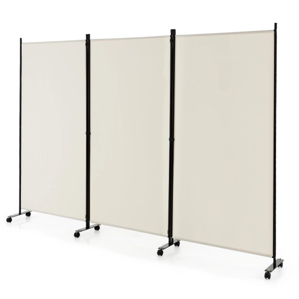 Costway 3-Panel Folding Room Divider 6' Rolling Privacy Screen w/Lockable