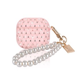 CameCosy for AirPods 4th Generation Case with Pretty Pearl Bracelet Keychain, Glitter Diamond Sparkle Bling Design for Women Soft TPU Shockproof Protective Cover for Airpods 4 (2024)-Pink