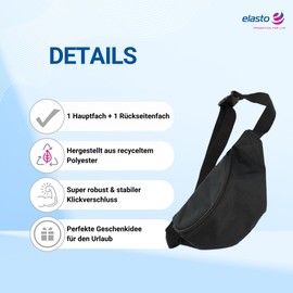 'Explorer' Bum Bag - Made of Recycled Polyester & with Adjustable Strap - Stylish Shoulder Bag for Women, Men & Children - Ideal for Festivals, Sports, Hiking & Everyday Use, black