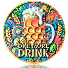 LZWIN One More Drink & Party Over Fun Decision Moneda, ficha motivacional colorida para fiestas, idea de regalo única, moneda interactiva con funda protectora