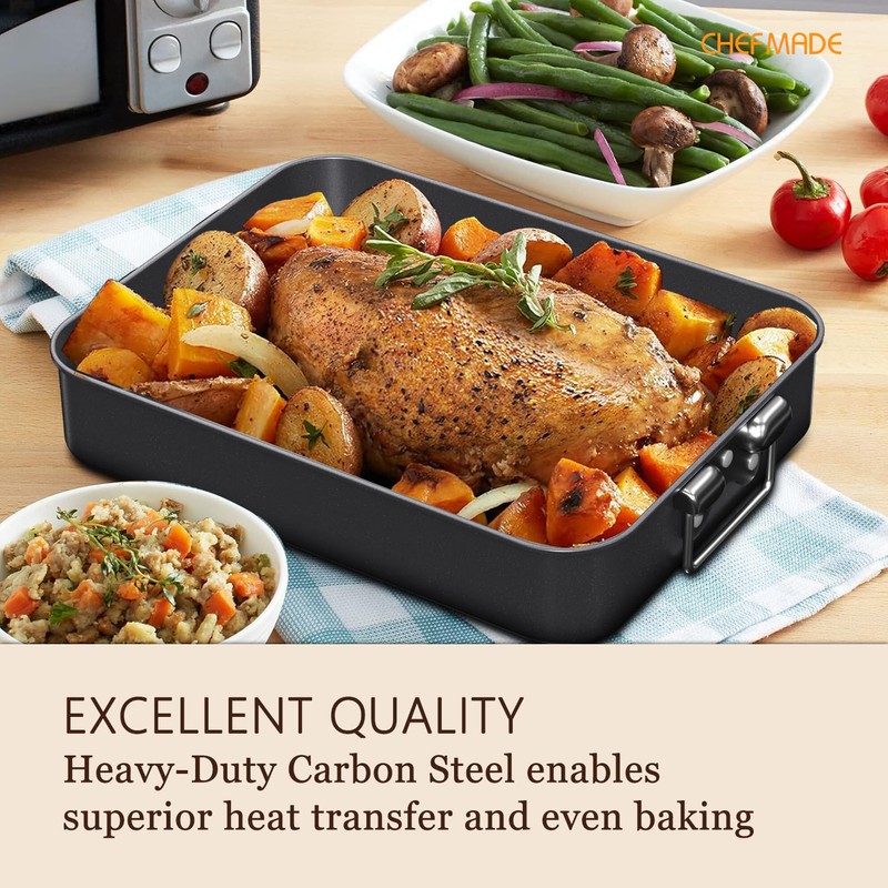 CHEFMADE Turkey Roasting Pan with V Rack, 16 Inch Deep