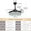 42" Retractable Ceiling Fan Light & Bluetooth Speaker Dimmable LED