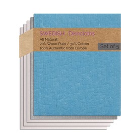 SWEDEdishcloths - Cellulose Sponge Dish Towels - Set of 5 (1 Blue, 1 Gray, 4 Natural) Swedish Dish Cloths