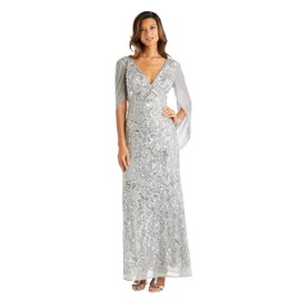 R&M Richards Women's Plus Size Mystique Veil Gown, Silver