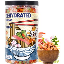 16oz Dehydrated Freeze Dried Seafood & Vegetable Mix - 11 Mixed Dry Veggies Ingredients Natural Ramen Toppings for Soups, Salad, Pizza, Camping, Emergency food, No additives, Low Fat