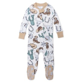 Honestbaby Non-Slip Footed Pajamas One-Piece Sleeper Zip-Front Pjs 100% Organic Cotton for Baby Boys, Cowboys, 18 Months