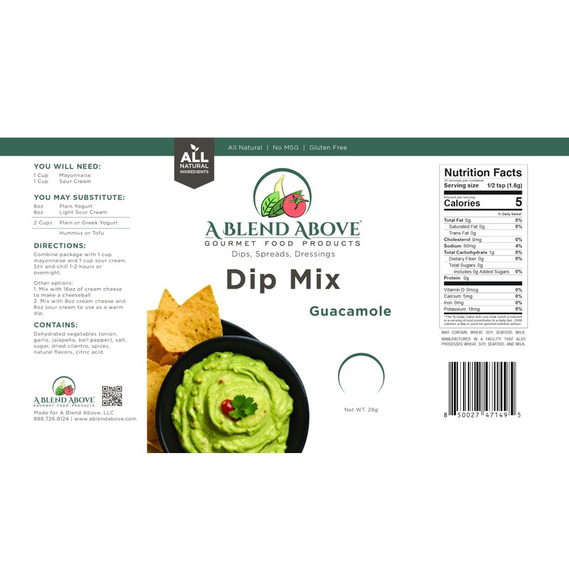 A Blend Above Guacamole Dip Mix Mixed Seasonings Packet, 1
