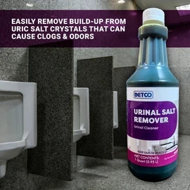Detco Urinal Salt Remover Concentrate - Safe on Pipes and Plumbing, Odor Control, Cleans Rust, Scale, and Uratic Salt Build-Up, 1 Quart