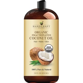 Handcraft Blends Organic Fractionated Coconut Oil - 28 Fl Oz - 100% Pure and Natural - Premium Grade Carrier Oil for Skin and Hair - Hair and Body - Massage