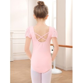 EASTBUDDY Girls Ballet Leotard for Dance Toddler Gymnastics Leotards Ruffle Short Sleeve Bodysuit Outfits 8-10 Years Pink