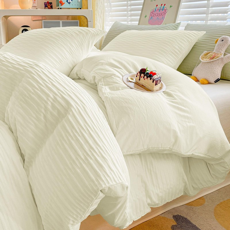 Seersucker Duvet Cover Set Double Size Beddding Set with Pillowcases