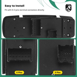 YHTAUTO Master - Interruptor de ventana eléctrica del lado del conductor de repuesto para Dodge Grand Caravan 2010 2011, Chrysler Town & Country, 3+0 pines, sin espejo plegable eléctrico, con puerta