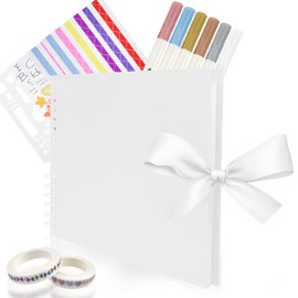 Fousenuk DIY Photo Album, Scrapbook 80 Pages Photo Book 29 x 21.5 cm with Stencil Stickers, Photo Albums DIY as a Gift for Birthday, Wedding, Mother's Day, Valentine's Day (White)