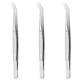 3 Pcs Stainless Steel Tweezers, Precision Curved Serrated Tip, Bent Tip Tweezers for Crafting, Sewing Machine Tweezers, Universal Tweezers for Kitchen, Garden, Pet, Daily Use