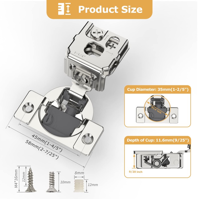 Furniware 30 Pack Soft Close Cabinet Hinges 4D djustment Structure,1-1/4"