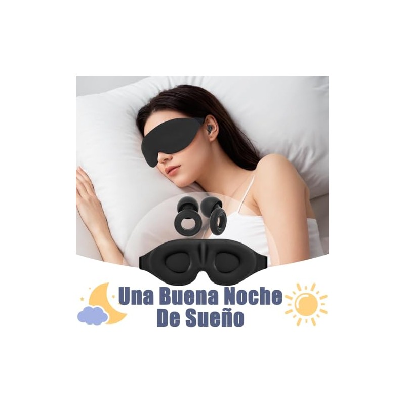 Kit 2pzs Antifaz para Dormir y 2 Pares Tapones Auditivos