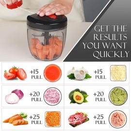 Ourokhome - Picador manual para procesador de alimentos, cortador de cebolla portátil para verduras, jengibre, frutas, nueces, hierbas, etc., 900 ml, color negro